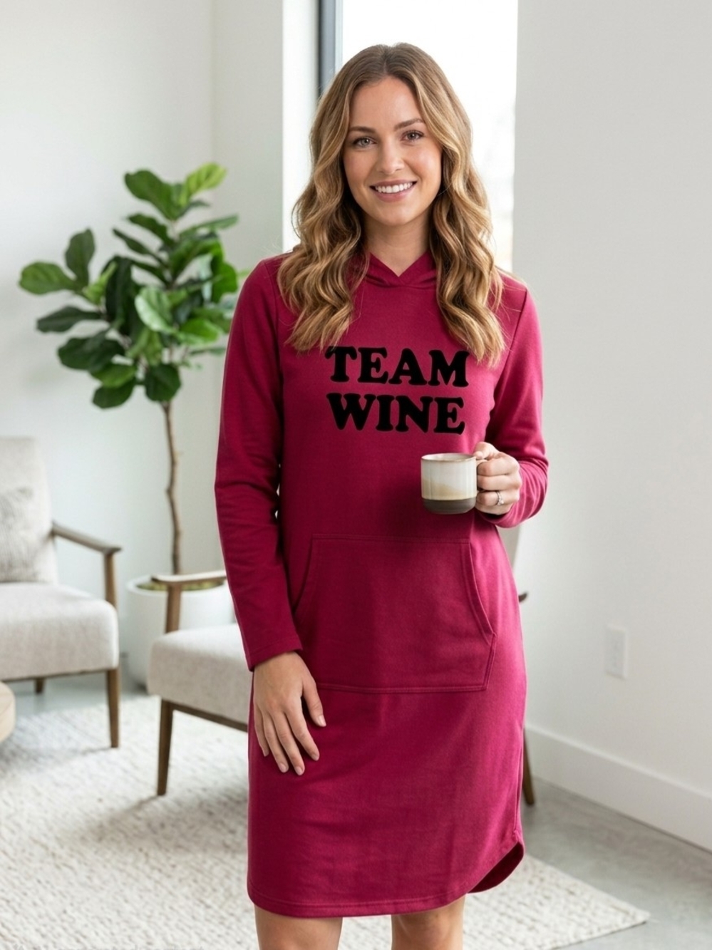 AnyBody Wine-Red 'TEAM WINE' Hooded Sweatshirt Dress